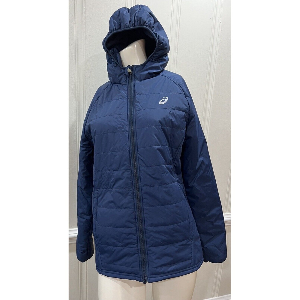 Asics Down Hooded Zip Up Jacket Women's Navy Padded Small